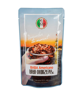 BABA Americano coffee package with a scenic background