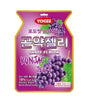Packaging of Yogee Konjac Jelly with Grape Flavor, showing the brand logo, product name, and images of grapes. The package is predominantly purple and white.